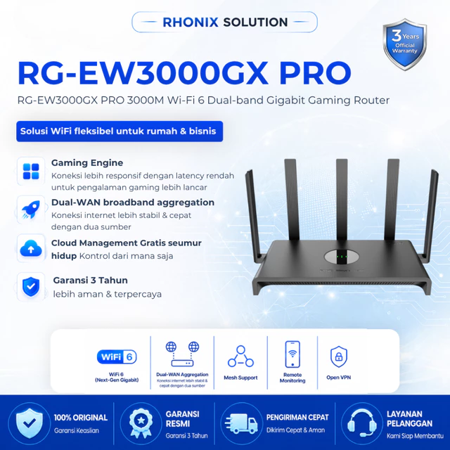 锐捷睿易 RG-EW3000GX PRO AX3000 Wi-Fi 6 游戏路由器