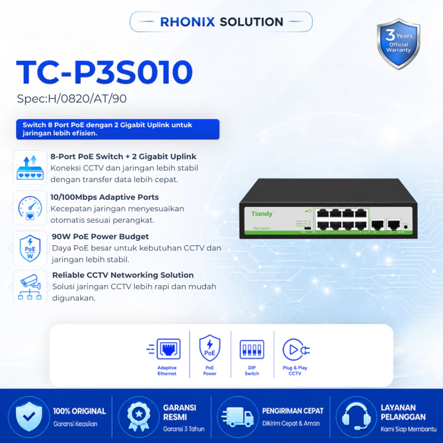 TIANDY TC-P3S010 Spec:H/0820/AT/90 PoE Switch